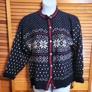 L.L. Bean Navy and White Patterned Cardigan